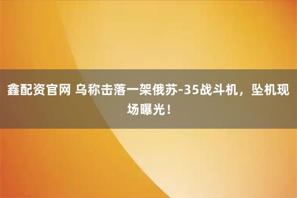 鑫配资官网 乌称击落一架俄苏-35战斗机，坠机现场曝光！